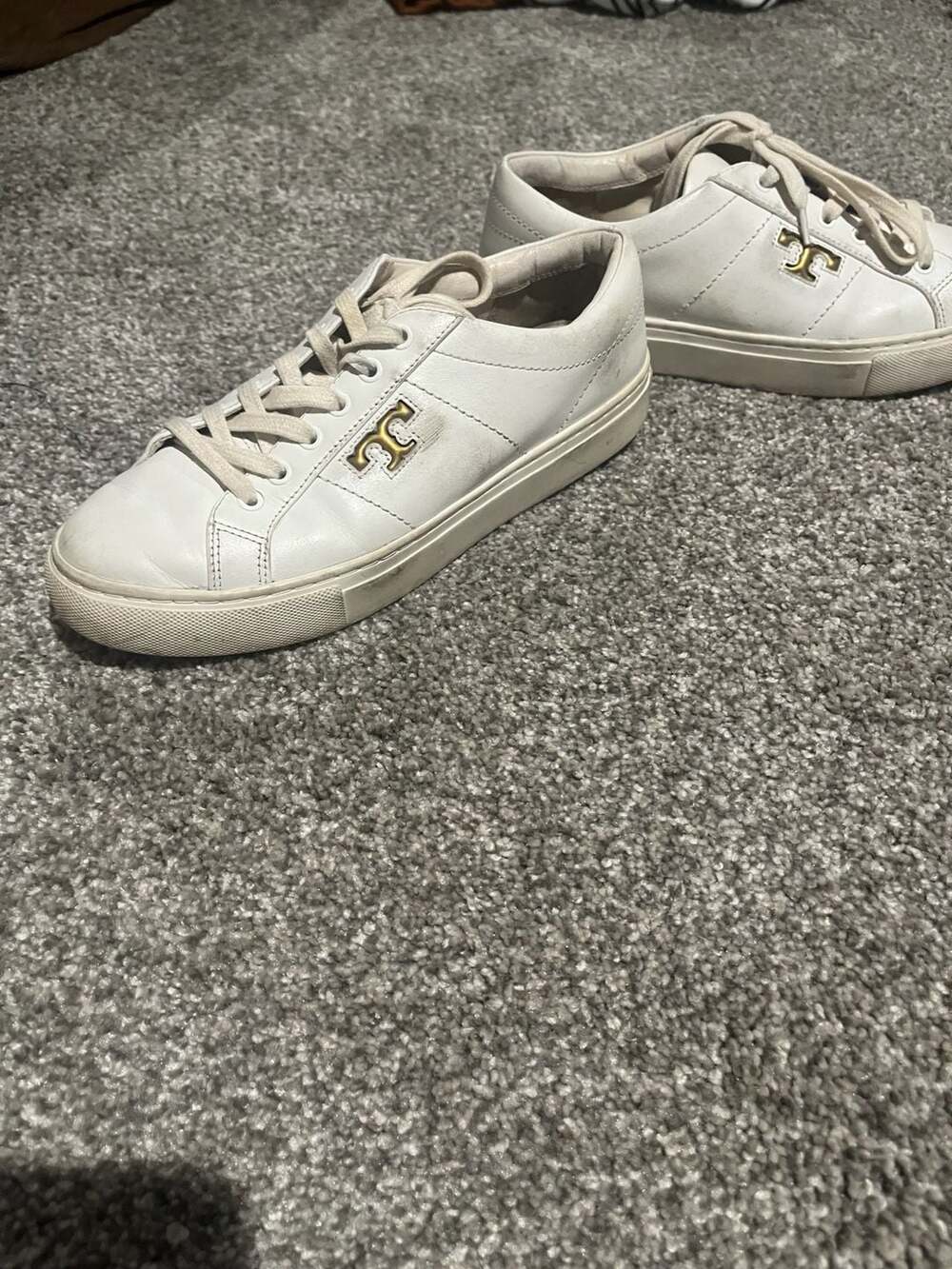 Tory Burch Amalia White Leather Low Top Lace Up Sneakers